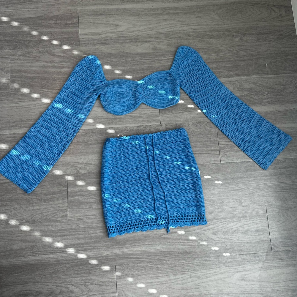 Beginning Boutique Blue Knit Skirt Set